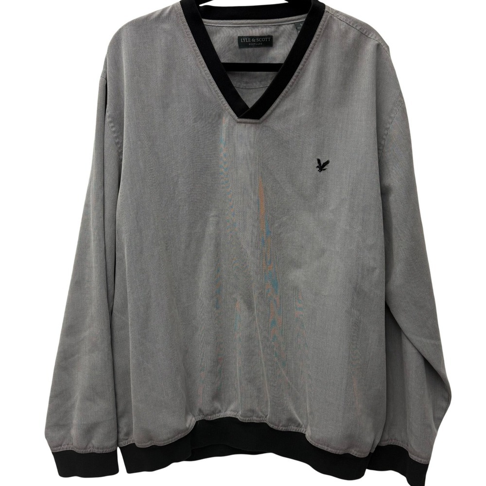 Lyle & Scott V-Neck Golf Pullover Sweater Long Sleeve Houndstooth Casual L